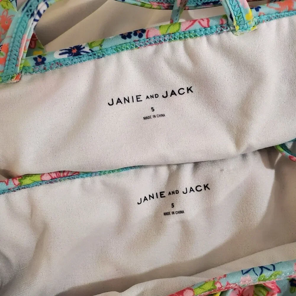 Janie and Jack Swim Shop Mint Ditsy Floral 2-Piece Swimsuit Bikini Size 5